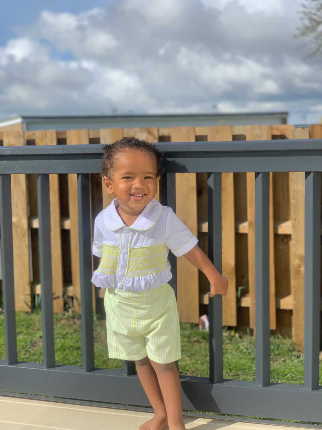 Boy's Hand Smocked Yellow Buster Suit