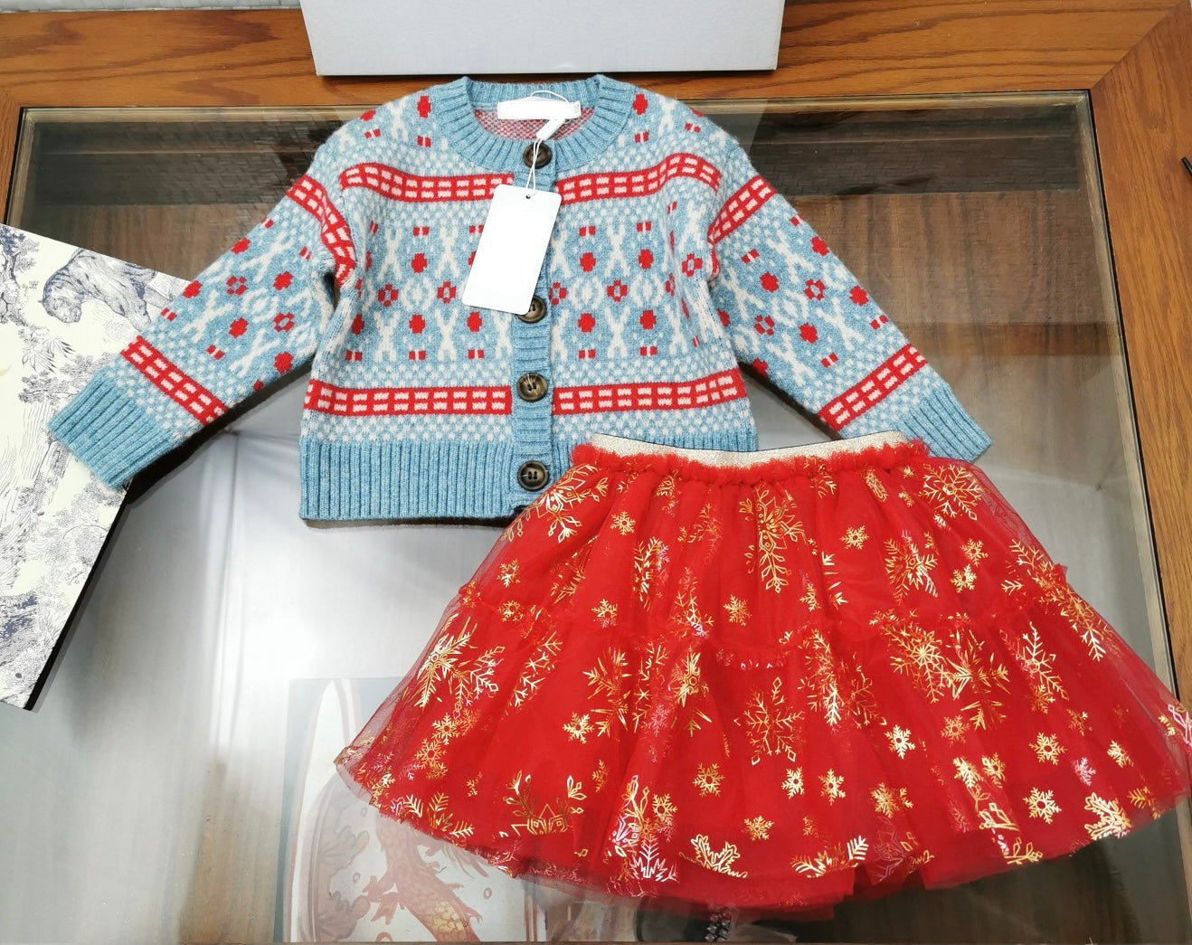 Pure wool cardigan and red tutu set