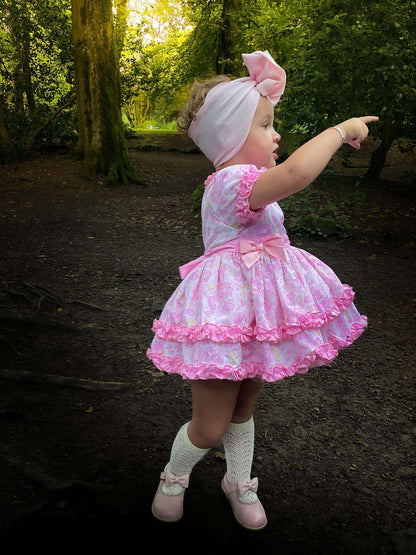 Littlemissc pink floral double layered puffball dress with bloomers