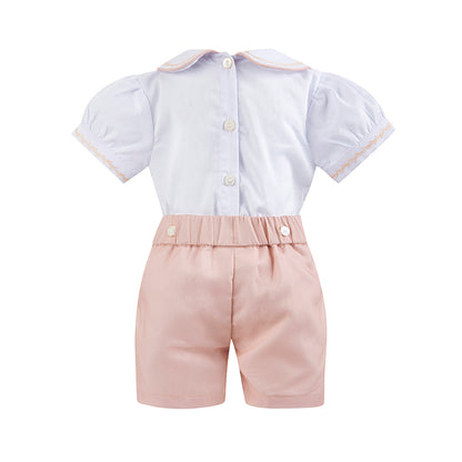 Boy's Hand Smocked rose gold Set