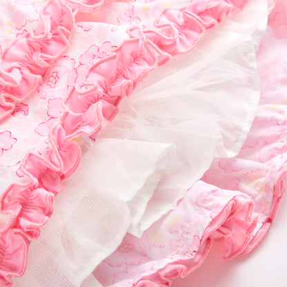 Pink Floral double layered puffball dress with bloomers