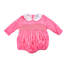 Load image into Gallery viewer, Pink smocked full sleeved romper

