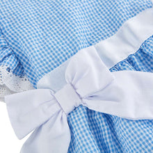 Load image into Gallery viewer, LITTLEMISSC blue ruffle gingham romper
