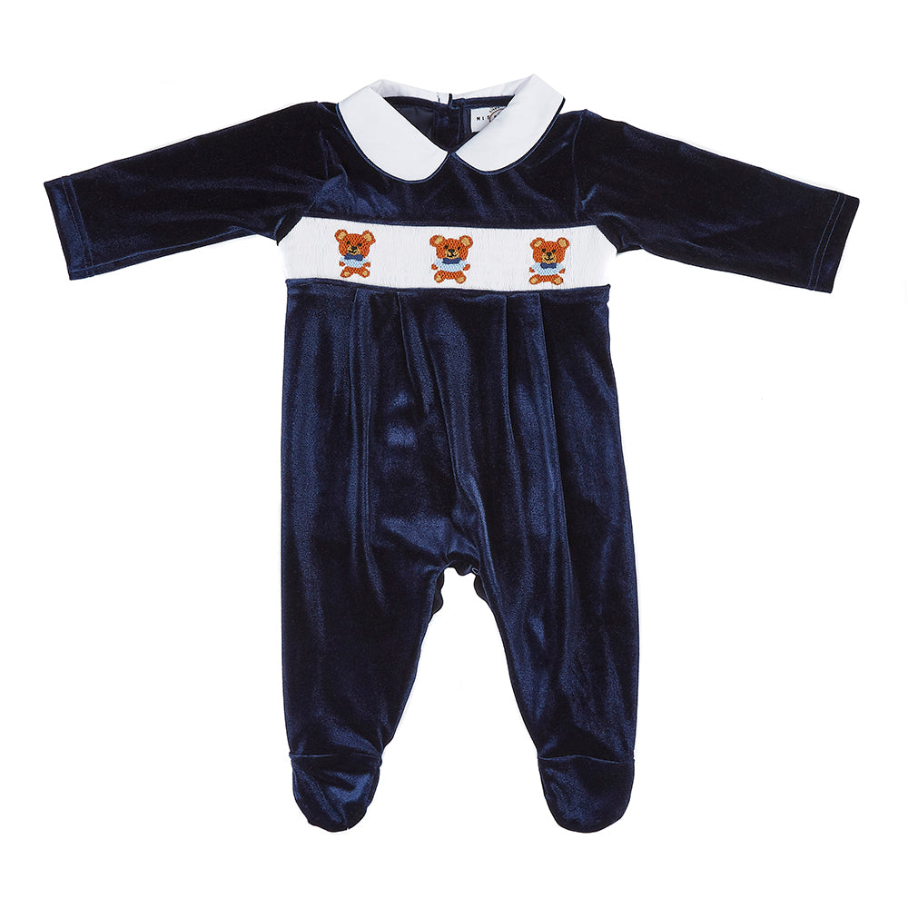 Hand smocked babygrow navy