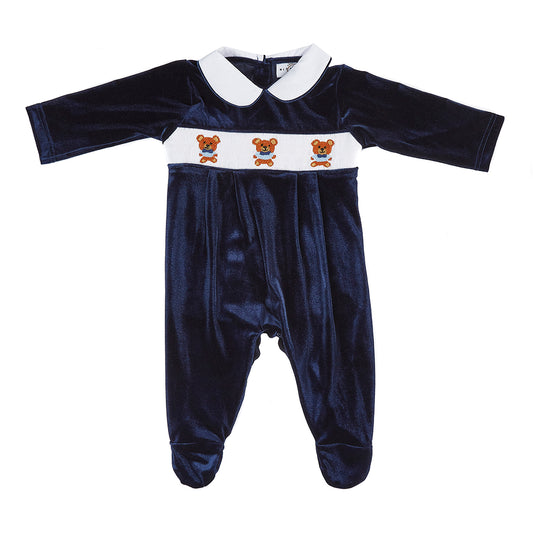 Hand smocked babygrow navy