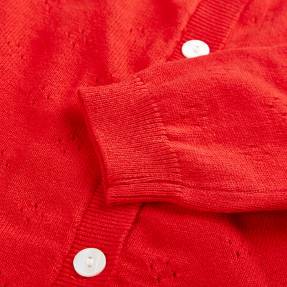 Pure organic cotton open work cardigan red