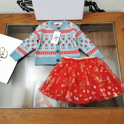 Pure wool cardigan and red tutu set