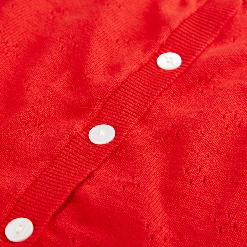 Pure organic cotton open work cardigan red