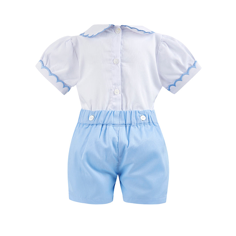 Boy's Hand Smocked lemon and blue Set