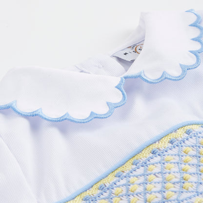 Boy's Hand Smocked lemon and blue Set