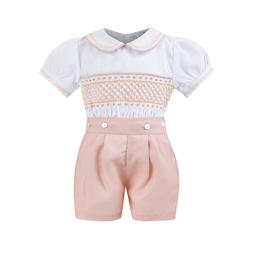 Boy's Hand Smocked rose gold Set