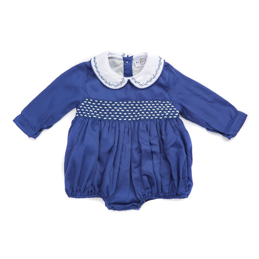 Navy full sleeved smocked romper