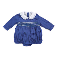 Load image into Gallery viewer, Navy full sleeved smocked romper
