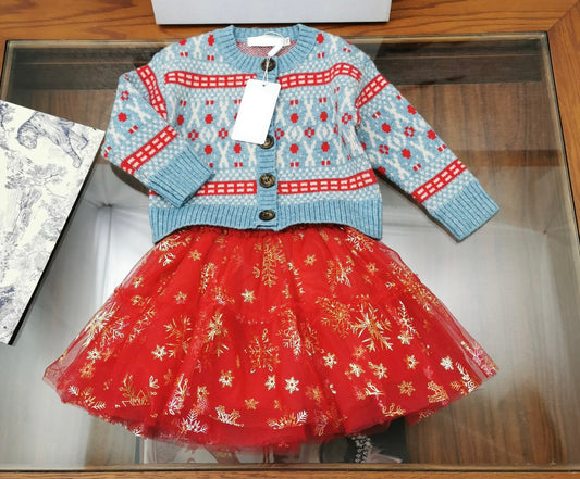 Pure wool cardigan and red tutu set