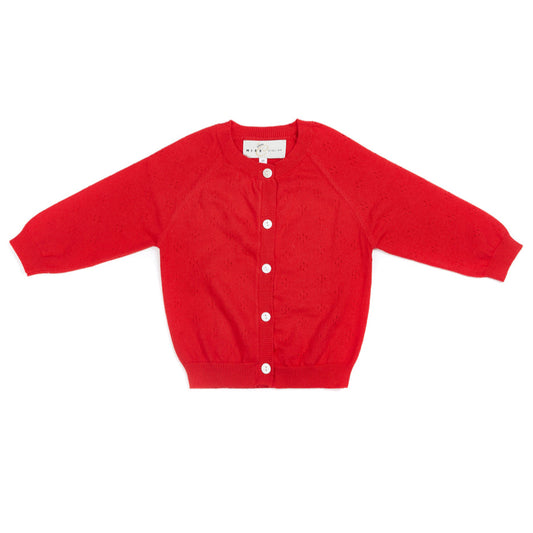 Pure organic cotton open work cardigan red