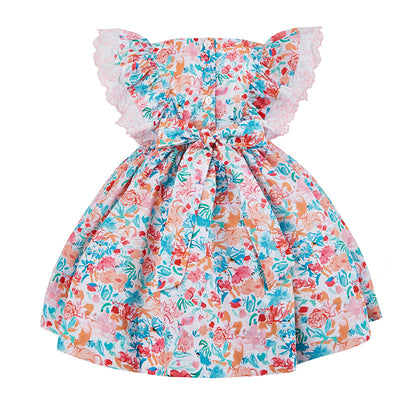 Vivid Blossom Print Frill Dress