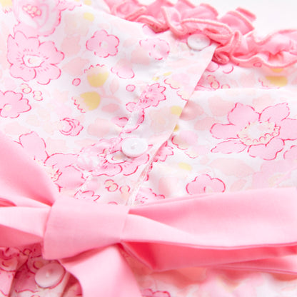 Pink Floral double layered puffball dress with bloomers